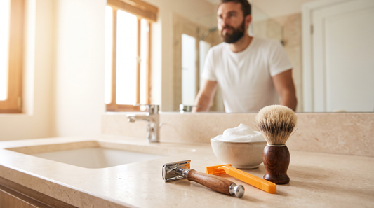 Rasoir de sûreté ou rasoir jetable : les deux rasoirs posés sur le bord d'un lavabo propre
